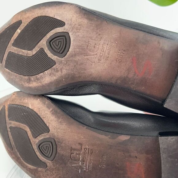 AGL Ballet Flats Women's Size 36.5 6.5 Pointed Black Leather Patent Cap Toe Shoe - Picture 12 of 13